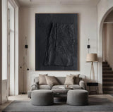 Large Black Abstract Painting Black wall art Black plaster art Black textured wall art