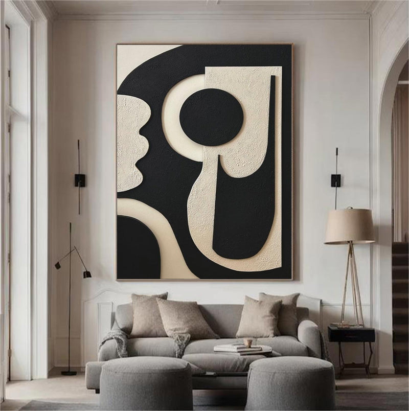 Black and Beige Minimalist Painting Black abstract Art Black Beige wall art Black Beige Painting