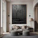 Black textured wall art Black Textured Painting Contemporary Black Abstract Painting