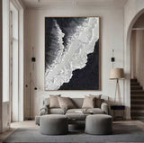 Large Black and white Waves Abstract Painting Black and white Waves Textured Painting