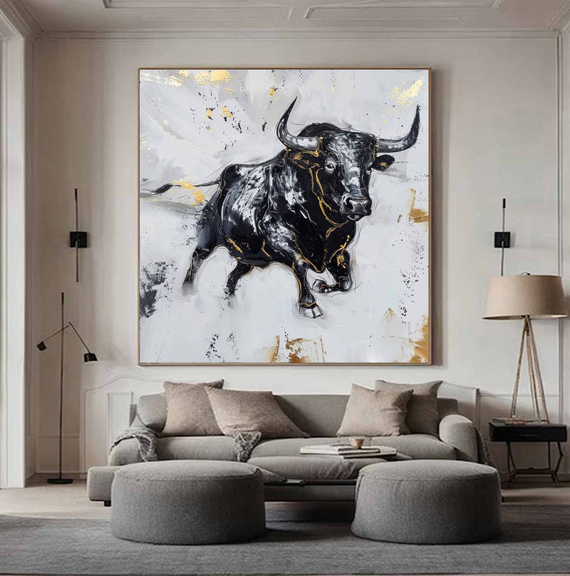 Personalized Gifts Bull Abstract Painting bull painting bull wall art animal painting Bull Wall Art 