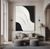 Large Black and white Abstract Painting Black and white wall art Black and white 3D Textured Painting