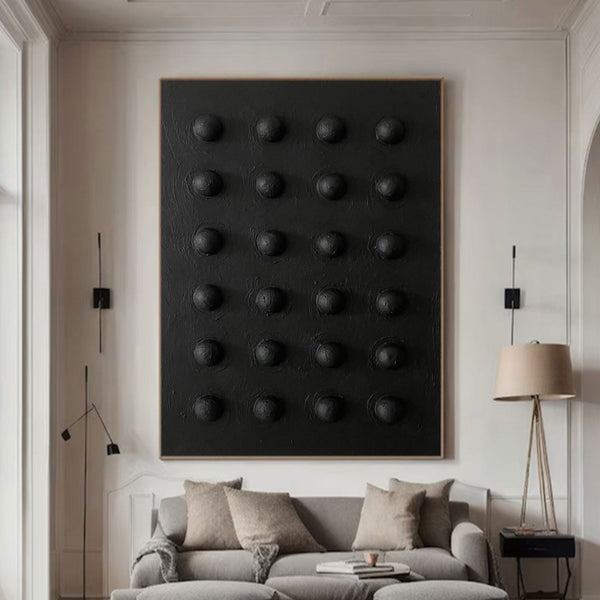 Black 3D Textured Painting Black 3D Minimalist Painting Large Black Abstract Painting