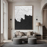 Large Black and white Abstract Painting Black and white wall art Black and white 3D Textured Painting