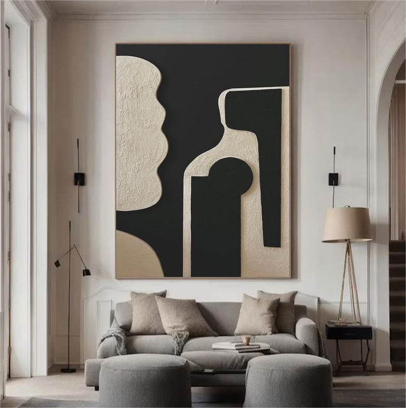 Black and white 3D Textured Painting Black and white 3D Minimalist Painting Large Black and white Abstract Painting