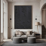 Black Wabi-Sabi Wall Art Black 3D Abstract Painting Black 3D Textured Painting Black plaster wall art