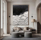 Black and white 3D Textured Painting Black and white 3D Minimalist Painting Large Black and white Abstract Painting