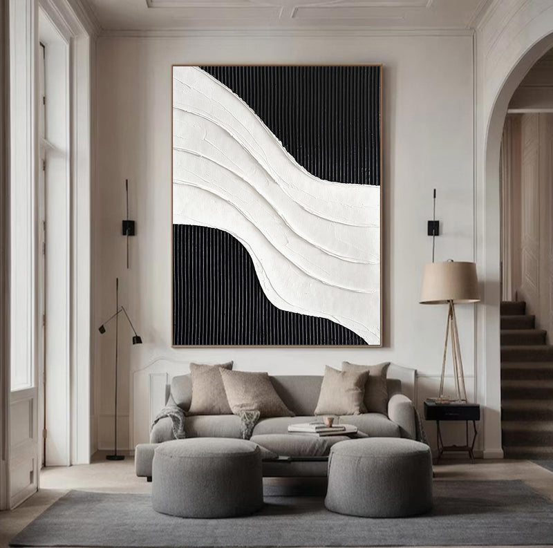 Black and white 3D Textured Painting Large Black and white Abstract Painting Black and white Minimalist art