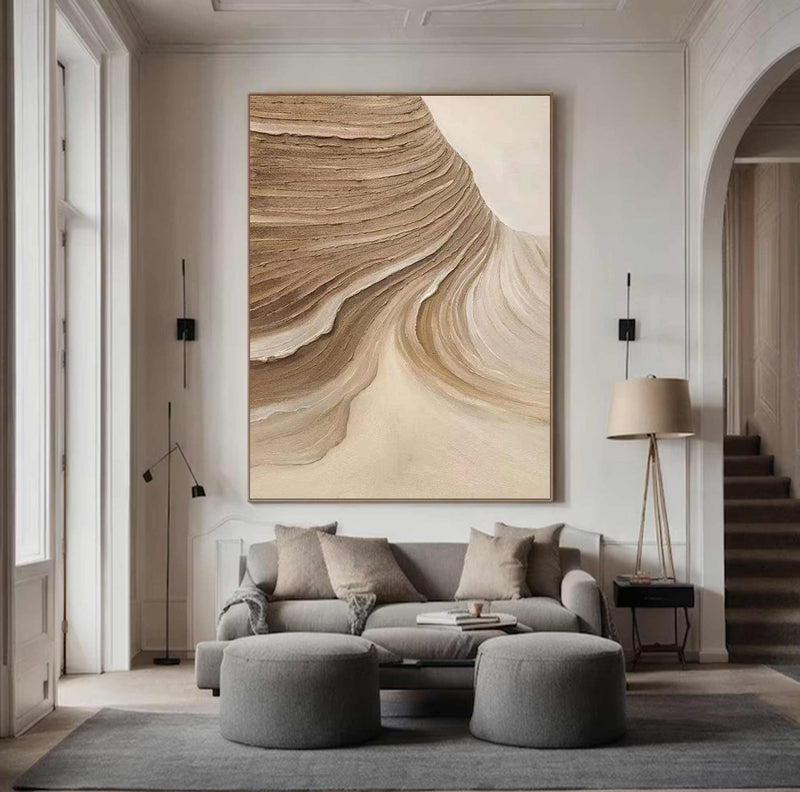 Beige Minimalist Wall Art,Beige Brown Abstract Painting,Large Beige Textured Painting