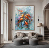 Koi Fish Oil Painting Goldfish Original Fine Art Animals Oil Artwork Fish Wall Art Decor