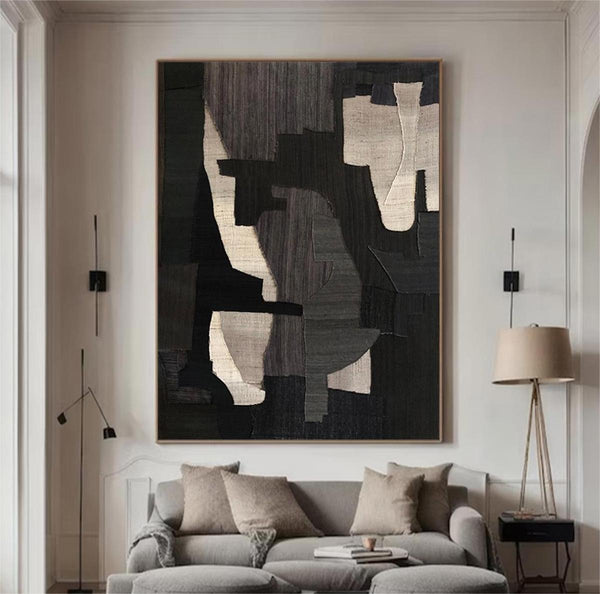 Large Black Abstract Painting Black and Beige abstract art Black and Beige Textured wall art