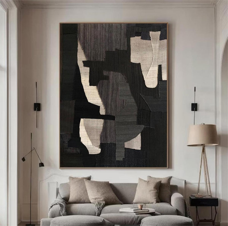 Large Black Abstract Painting Black and Beige abstract art Black and Beige Textured wall art