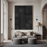 Large Black Abstract Painting Black wall art Black plaster art Black textured wall art 