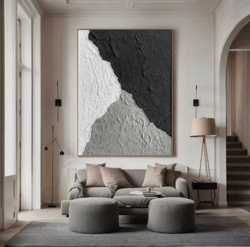 Large Black and white Abstract Painting Black and white wall art Black and white 3D Textured Painting