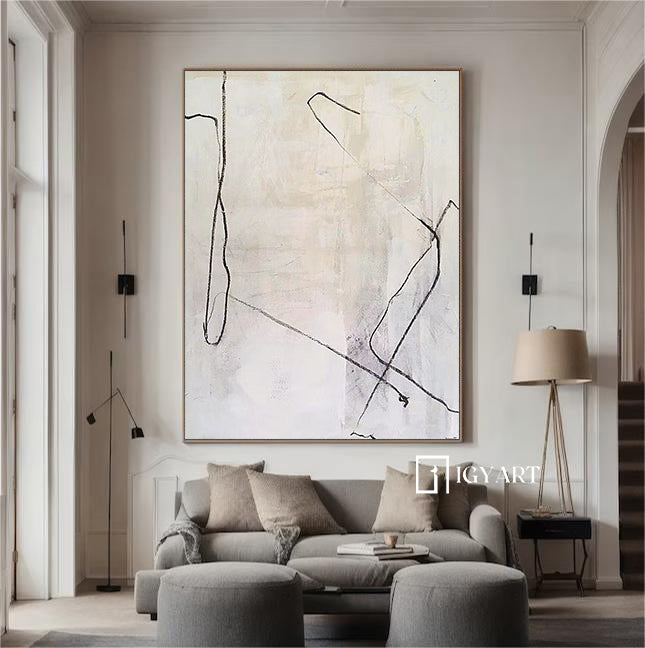 Large Beige Wall Art Beige Minimalist Art Black and Beige Canvas Art Large Beige Abstract Art