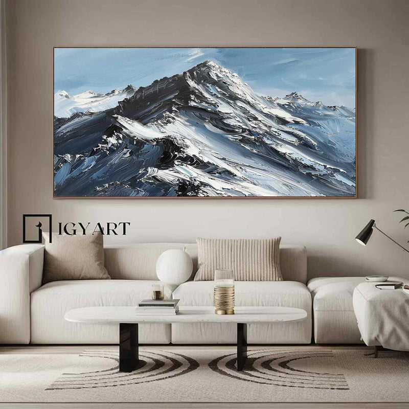 Large Original 3D White Mountain Painting Snow Mountain Wall Art Snow Mountain Painting Skiing Ar