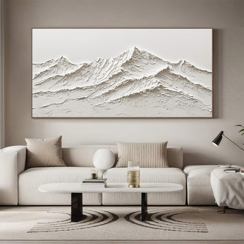 white Snow mountain painting white textured wall art white plaster art