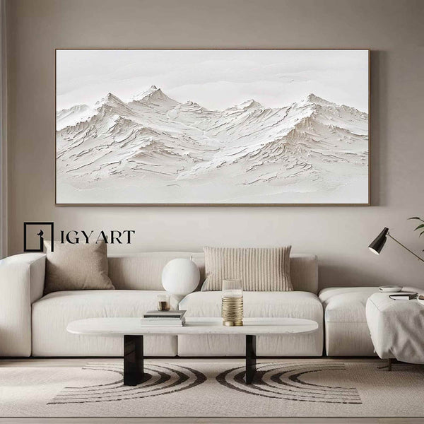 mountain painting white Snow mountain painting white Snow mountain textured wall art