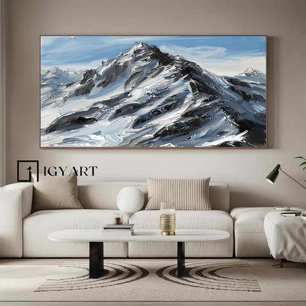 Snow Mountain Wall Art Large Original 3D White Mountain Painting Snow Mountain Painting Skiing Art