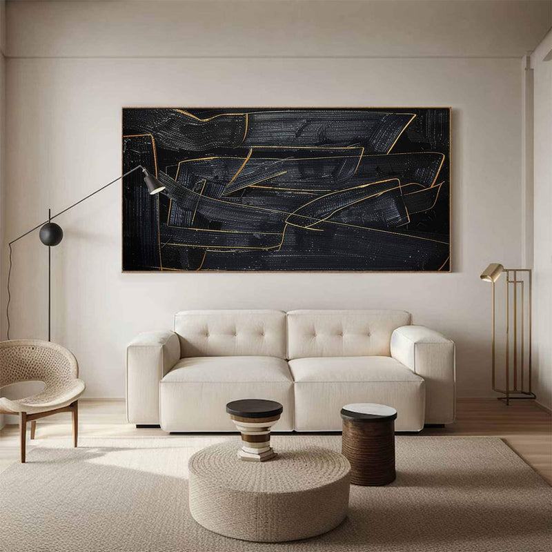 Large Black Abstract Painting Black and Gold abstract wall art Black and Gold Minimalist Painting