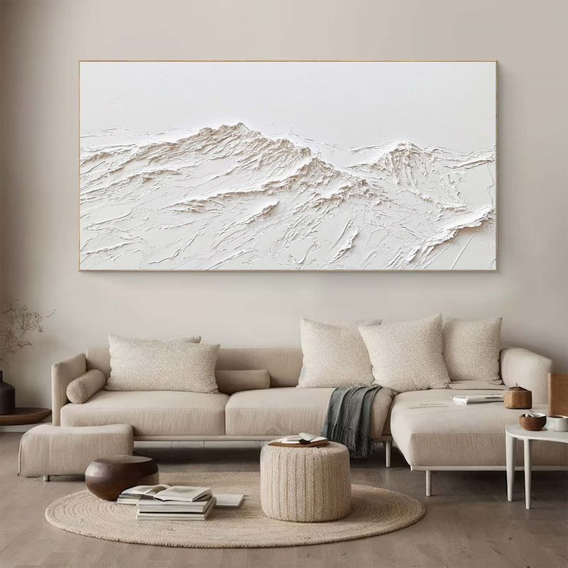 white Snow mountain painting white textured wall art white plaster art