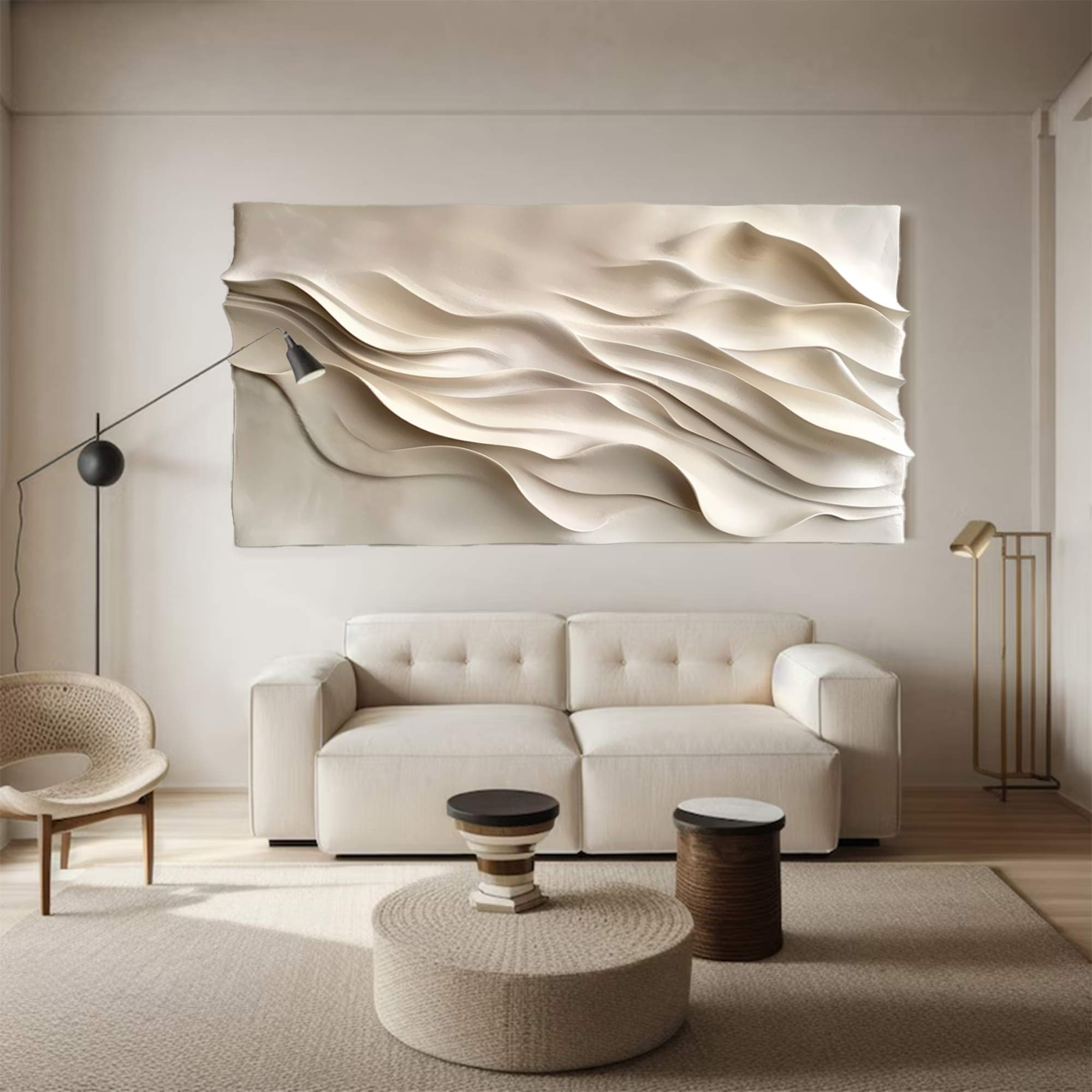 beige Textured Sculpture wall art Hand-Painted Wood Carving Wall Art 