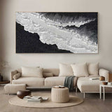 Large Black and white Abstract art Black Ocean wave Abstract Painting Black 3D Textured Painting