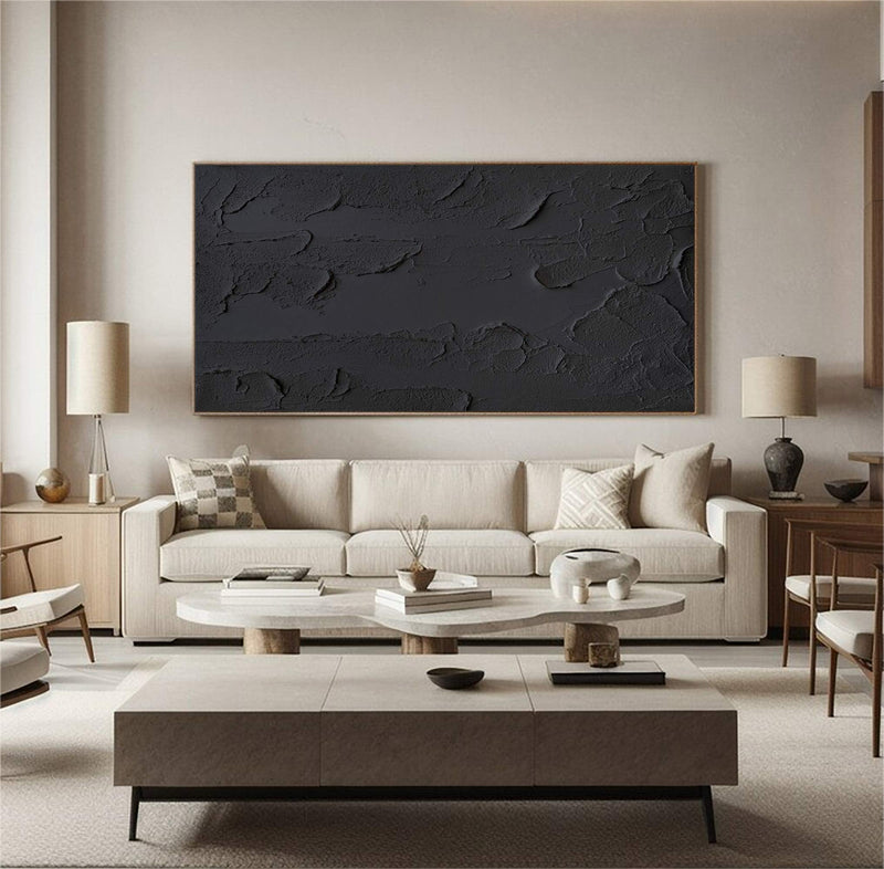 Black 3D Abstract Painting Black 3D Textured Painting Large Black Abstract wall art