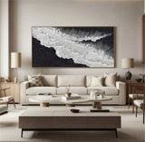 Large Black and white Abstract art Black Ocean wave Abstract Painting Black 3D Textured Painting