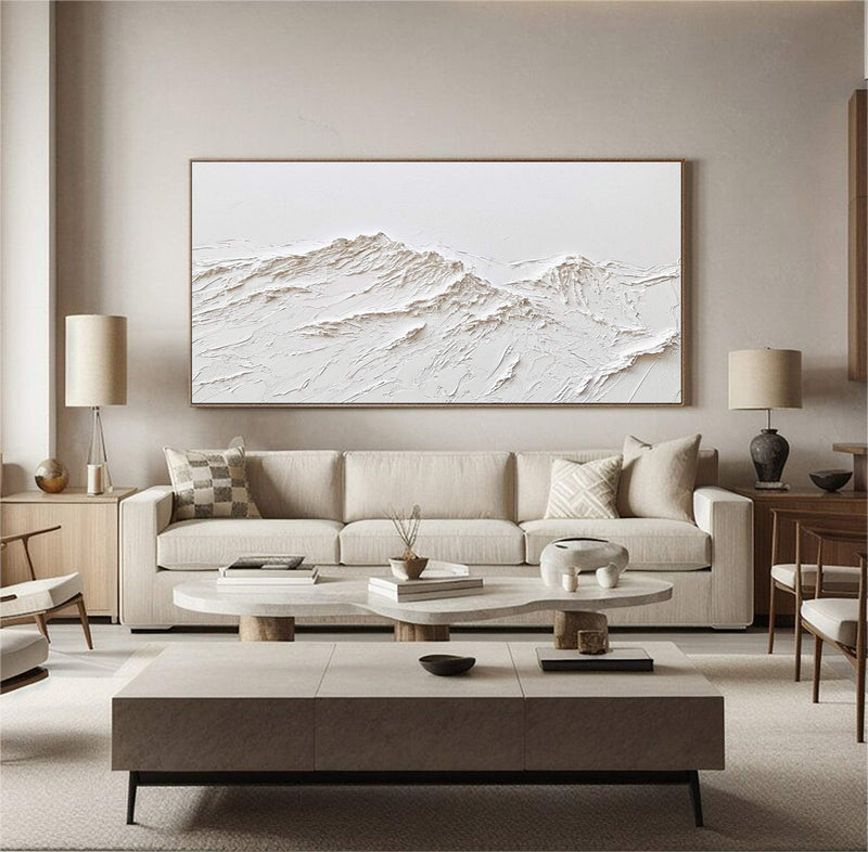 white Snow mountain painting white textured wall art white plaster art