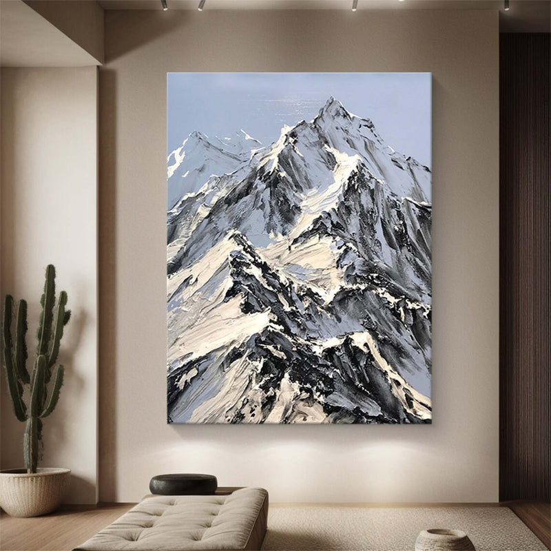 Snow mountain Abstract Painting Black and White Snow mountain painting Black and White mountain landscape painting