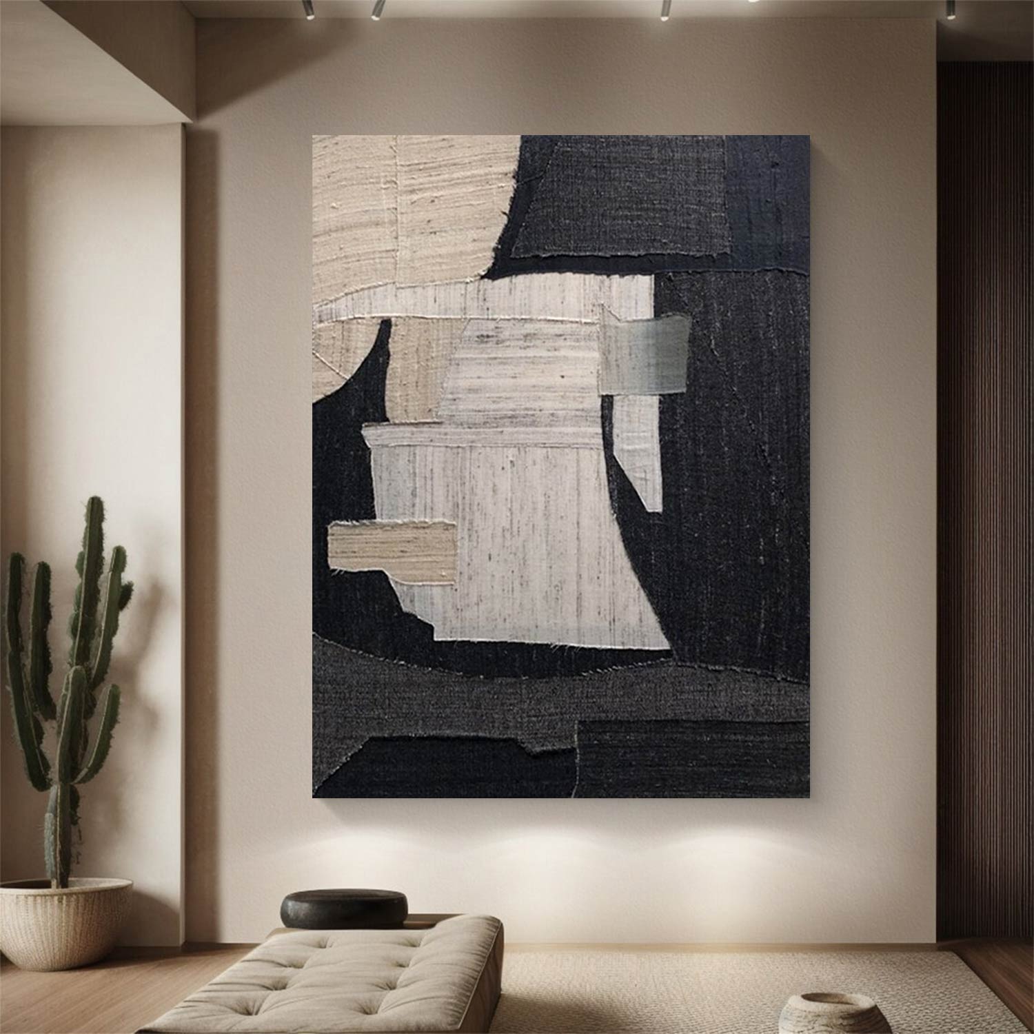 Large Black and Beige Textured wall art Black and Beige abstract art