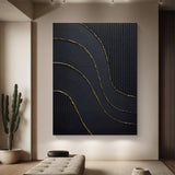 Black Wabi-Sabi Wall Art Black 3D Abstract Painting Black 3D Textured Painting Black plaster wall art