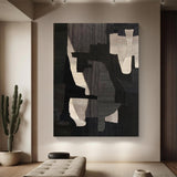 Large Black Abstract Painting Black and Beige abstract art Black and Beige Textured wall art