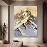 golden Snow mountain painting Snow mountains artwork mountain landscape painting.