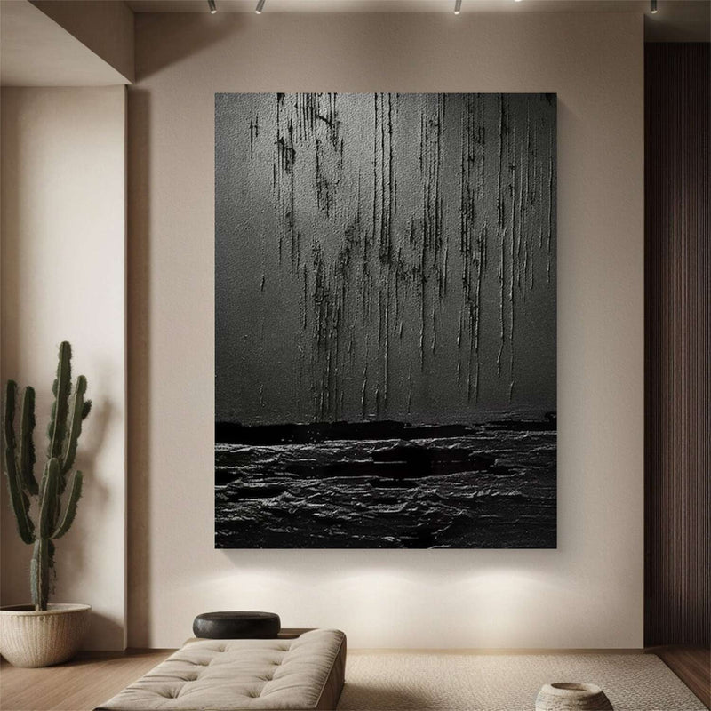 Black textured wall art Black Textured Painting Contemporary Black Abstract Painting