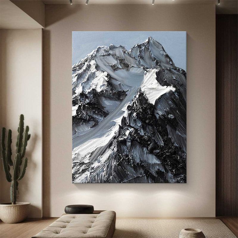 Snow mountain Abstract Painting Black and White Snow mountain painting Black and White mountain landscape painting