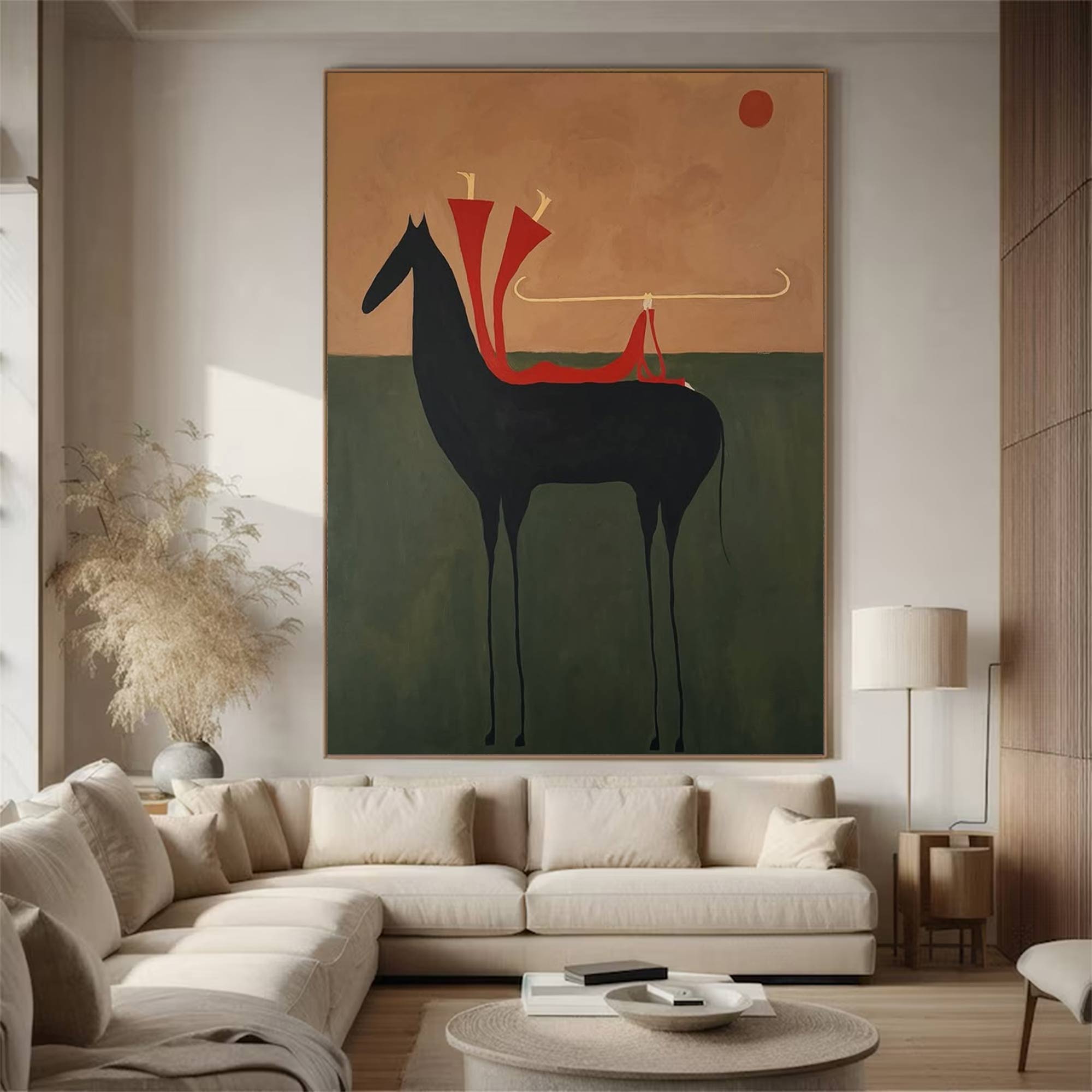 Surreal Horse & Rider Art Painting Whimsical Folk Art Wall Decor Quirky Equestrian Painting