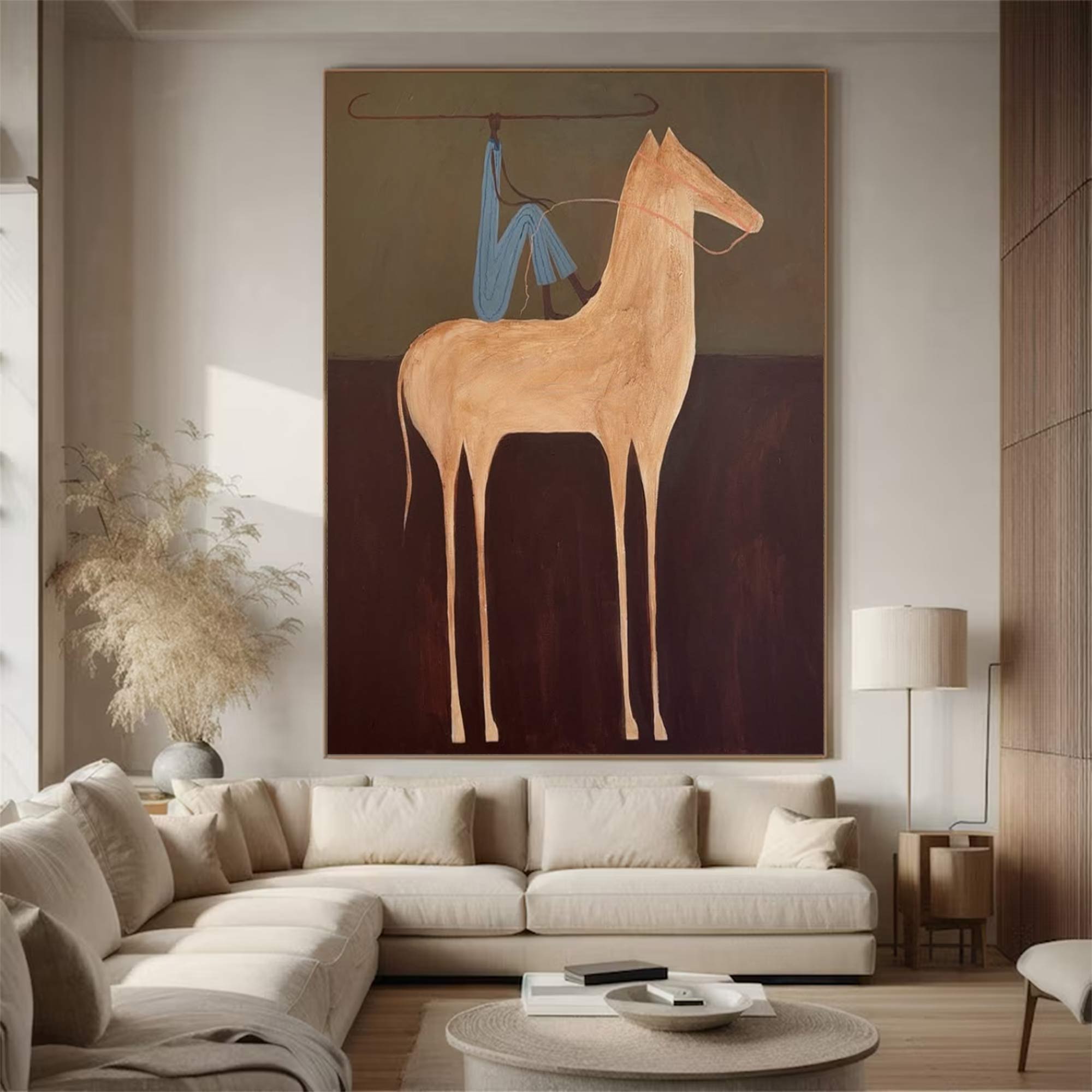 Surreal Horse & Rider Art Painting Quirky Equestrian Painting Horse Rider Art