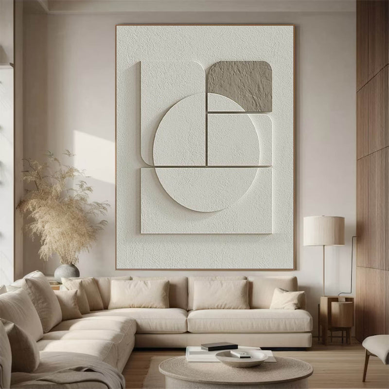 Cream White Sculptural Wall Art Plaster Painting white Texture 3D Wall Art Wood Wall Sculpture