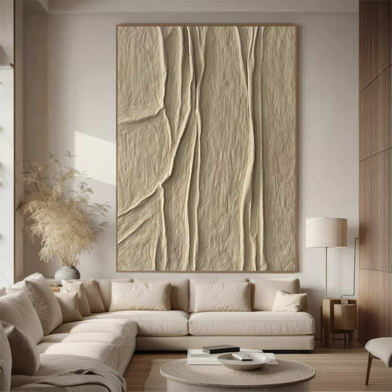 Beige canvas wall art Beige Minimalist Wall Art,Beige 3D Textured Painting,  Large Beige Textured Painting