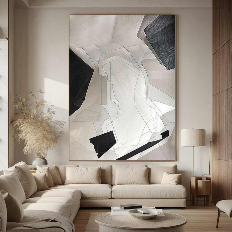 Beige canvas wall art Beige and Black Minimalist Painting Beige Abstract art Beige wall Decor