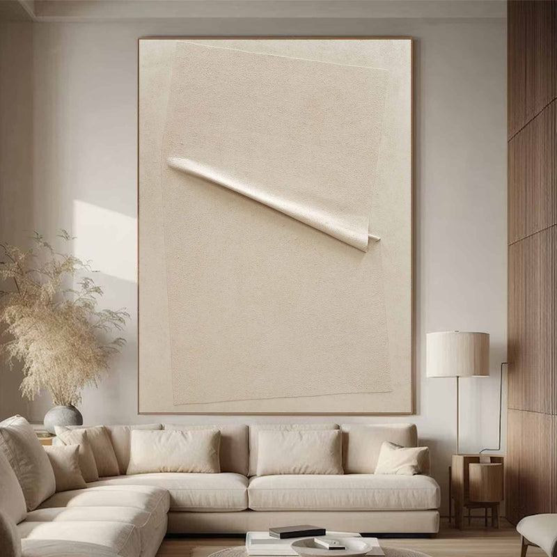 Beige Minimalist Wall Art,Beige 3D Textured Painting,Large Beige Textured Painting