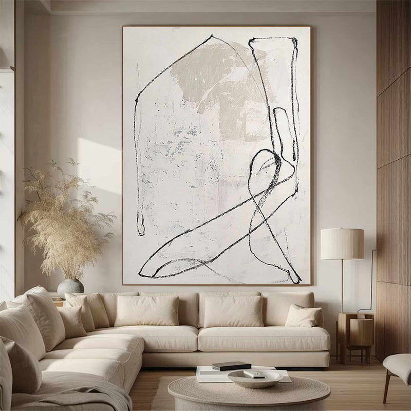 Large Beige Wall Art Beige Minimalist Art Black and Beige Canvas Art Large Beige Abstract Art