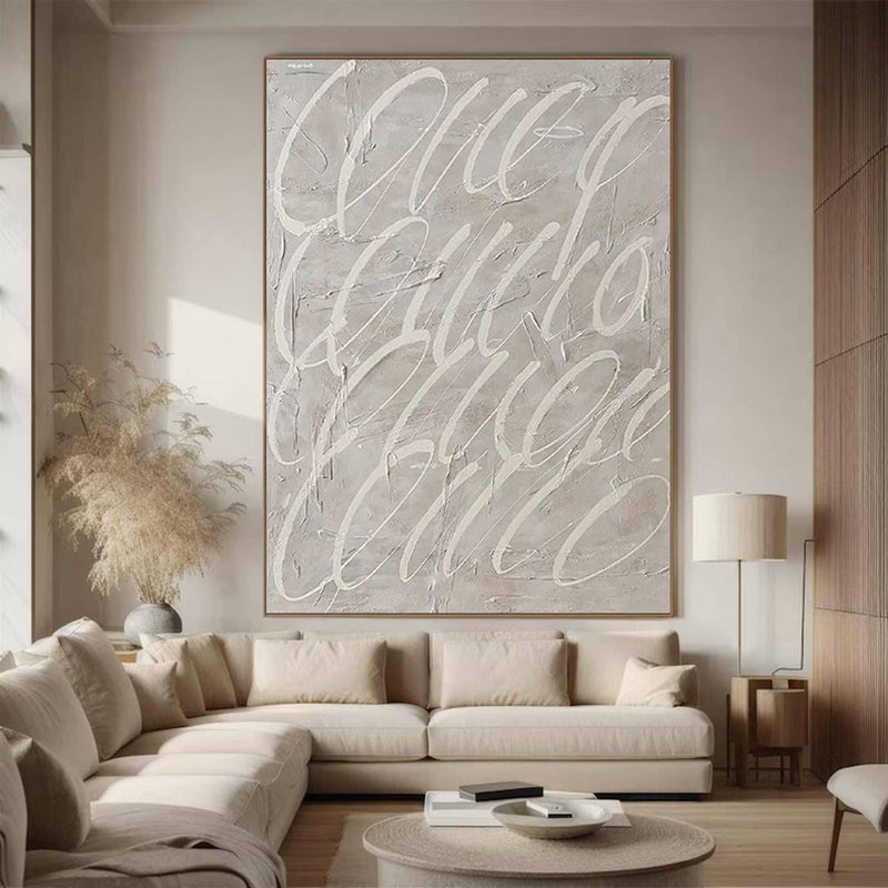 Large Beige Abstract art Beige and White canvas wall art Beige Minimalist Painting