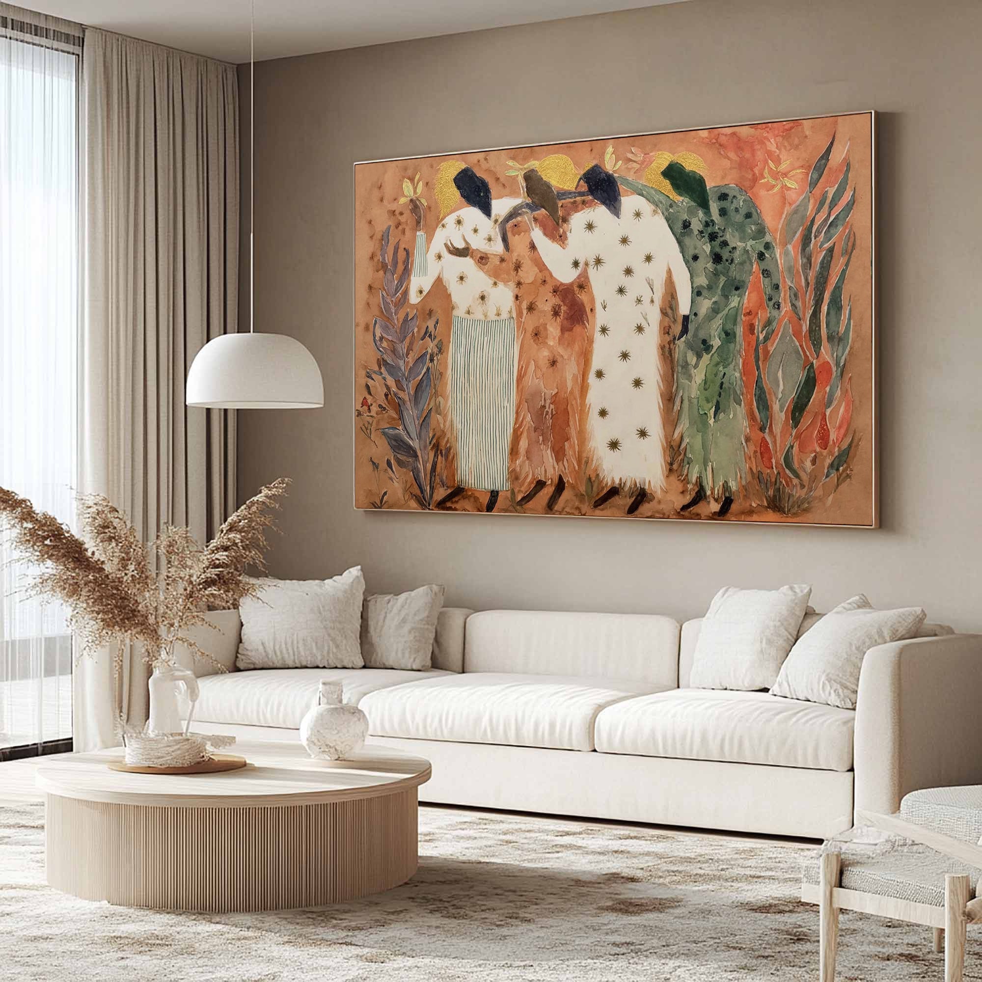 Modern style watercolor art Primitive style figure art Folk art figurative painting