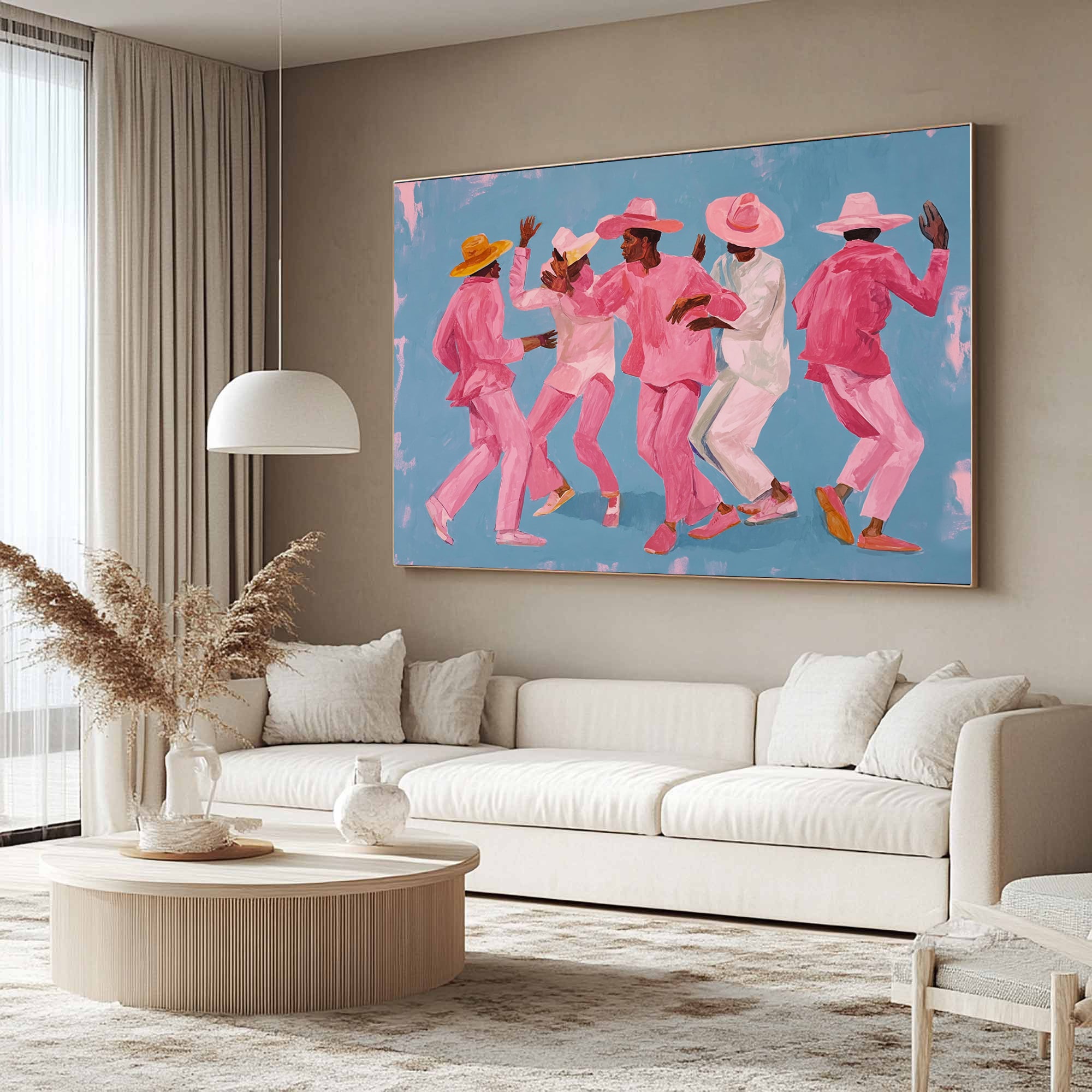 Pink sombrero figure art Abstract colorful hat people painting
