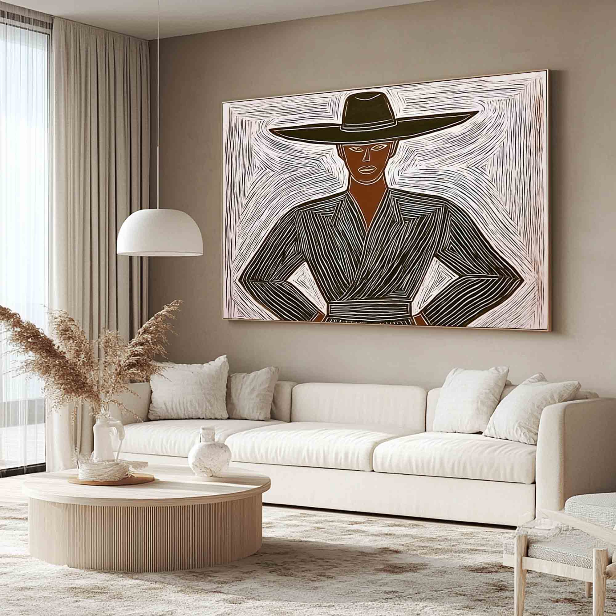 Abstract cowboy wall art Large Minimalist character abstract painting