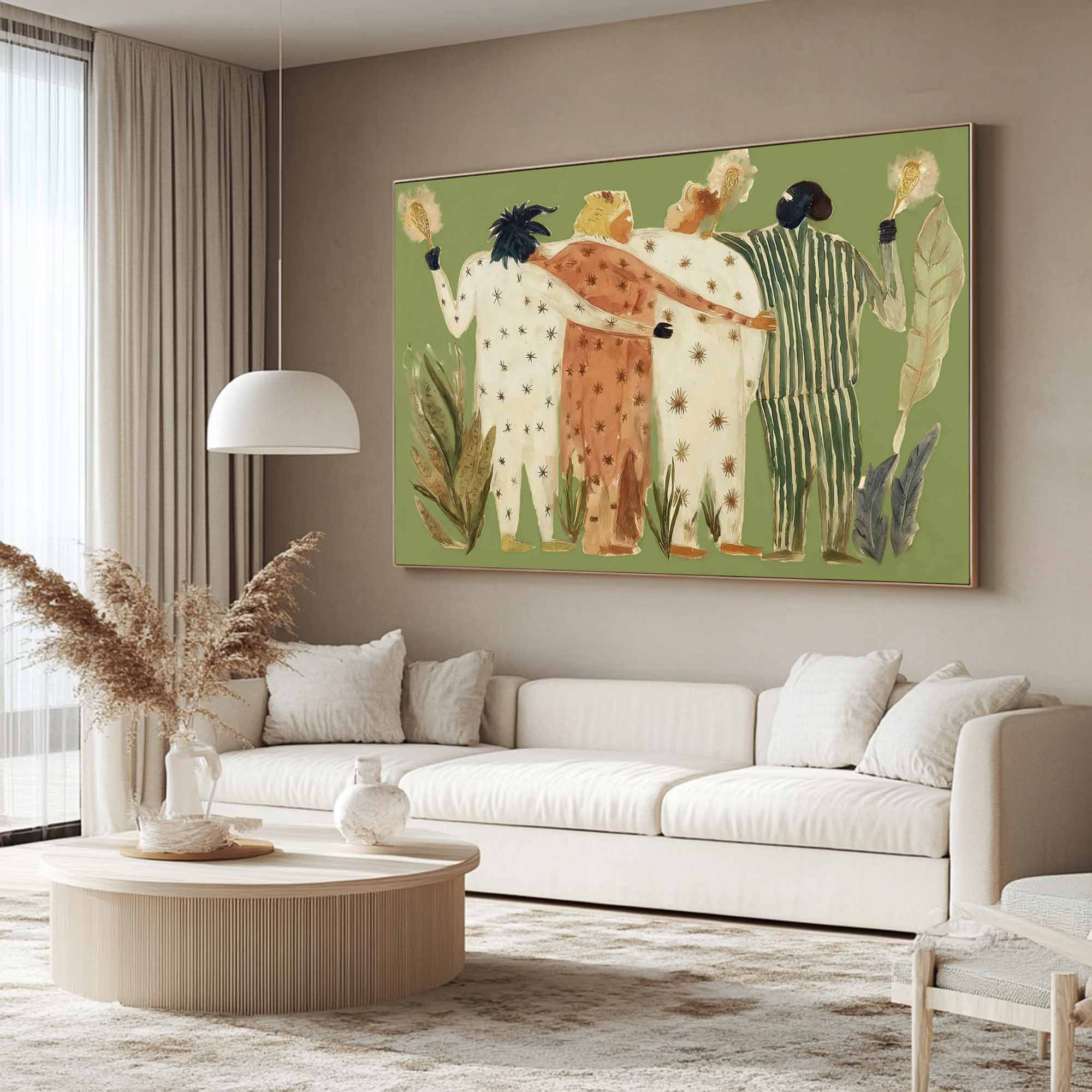 Abstract figure painting, colorful figure graffiti wall decor painting green graffiti art 