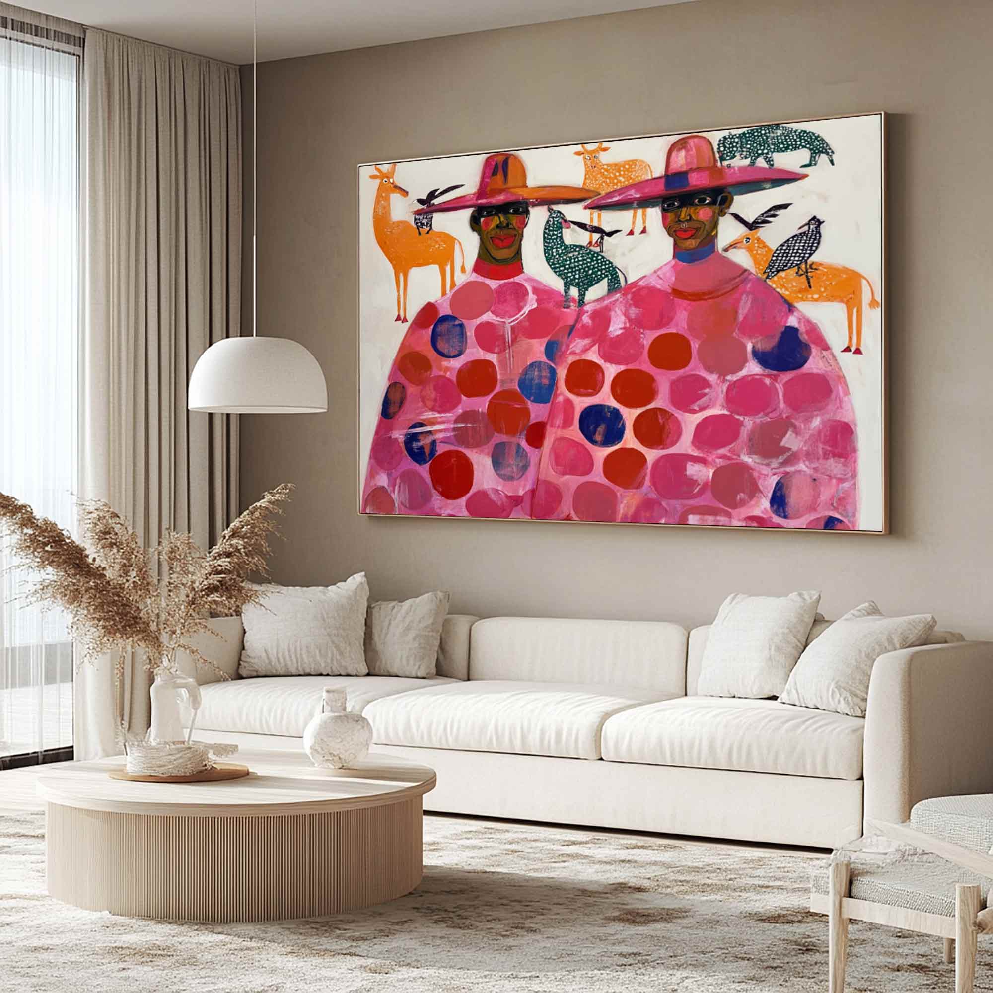 Abstract colorful people painting contemporary figure art Pink figure painting